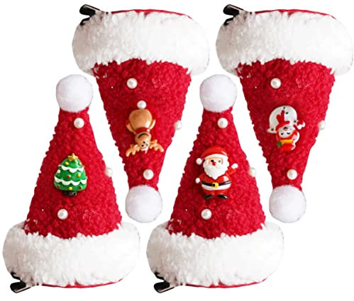 LABRIMP 4 Stück Haarnadel Mädchen Weihnachtsspange Nikolausmütze Haarspange Weihnachtsmütze Haarspangen Weihnachtsmädchen Kopfschmuck Weihnachtshaarspange Weihnachtsbaum Hut Eisen Kind