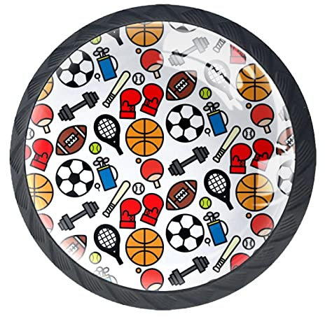JDEZ Sportball-Muster Set aus 4 Schränken, runden Hardware-Schubladen-Kommode-Knöpfen für Zuhause, Schlafzimmer, Küche, Esszimmer, Büro