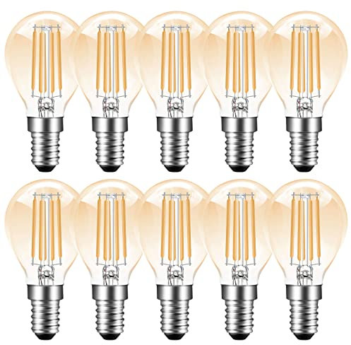 Poinivo E14 Dimmbar LED Glühbirne,E14 4W G45 P45 Vintage Edison Birne,2700K Warmweiß,350lm,E14 LED Filament Leuchtmittel,Ersatz für 40W Glühlampe,Dimmbar,Amber,10 Stück (1er Pack)