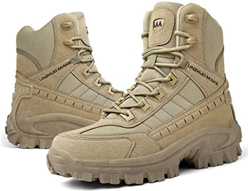 5.AA B2100 Stiefel Herren Wanderschuhe Army Combat Boots mit YKK-Zipper Verschleißfest rutschfeste Outdoor Trekkingschuhe Militär & Einsatzstiefel Wüstengelb 41EU