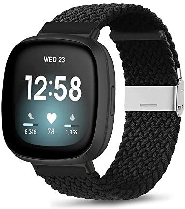 ZoRoll Cinturino per Fitbit Versa 4/Versa 3/Fitbit Sense 2/Sense, Nylon Intrecciato Regolabile Cinturino per Fitbit Versa 4/Versa 3/Sense 2/Sense - Nero