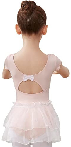 AOQUNFS Body Danza Bambina con Gonna Tutu Maniche Corte Vestito da Balletto Danza Ginnastica Classica Leotards per Ragazze, BT04-Rosa,10-11Anni