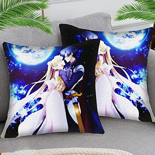 2er Set Kissenbezüge 45x45cm(18x18 inch) Anime-Mädchen Sailor Moon sty43 Kissenbezüge Baumwolle und Leinen Kissenhülle Sofa Dekokissen Sofakissen Cafe Garten Outdoor Haus Dekoration