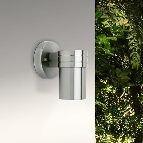 LED Wandlampe - spritzwassergeschützte Wandleuchte für Außen - geeignet für GU10 Leuchtmittel - aus rostfreiem Edelstahl - in Edelstahlfarben - Ø 9 cm