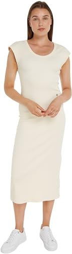 Tommy Hilfiger Damen Bodycon Kleid Slim Rib Midi-Länge, Weiß (Calico), XS