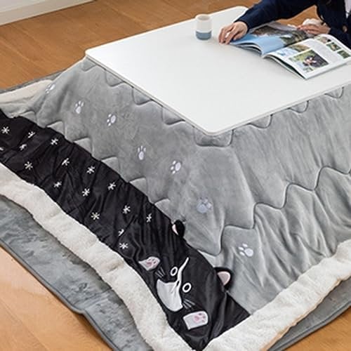 Kotatsu-Heizungs-Futon-Set Grauer Kotatsu-Tisch Mit Kätzchenmuster-Design Und Futon-Teppichheizung Japanische Tatami-Couchtische Mit Fenstern