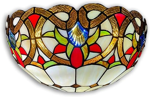 Tiffany Wall Light 12 inch - Stained Glass Wall Sconce Lamp, Handcrafted | Tiffany wall sconce with handcrafted stained glass shade. For hallway, corridor, lounge, bedroom or stairway.