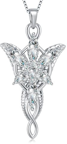 Jurikko Arwen Evenstar Halskette mit Anhänger, Herr des Ringes, Schmuck Geschenke für Frauen, 925 Sterlingsilber, Elfen, Kostümschmuck, Sterling Silber, Zirkonia
