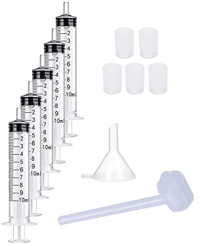 5 Pack 10ml Reusable Plastic Syringe with Extraction Adapters Funnel and Cosmetic Dispenser Pump for Perfumes Transfer to Empty Bottles