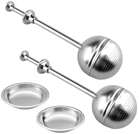 2 Set Stainless Steel Ball Shape Tea Strainer with Tray Tea Infuser Strainer Long-Handled Tea Ball Filter for Loose Leaf Tea, Tea Strainers & Filters with Handle Tea Interval Diffuser