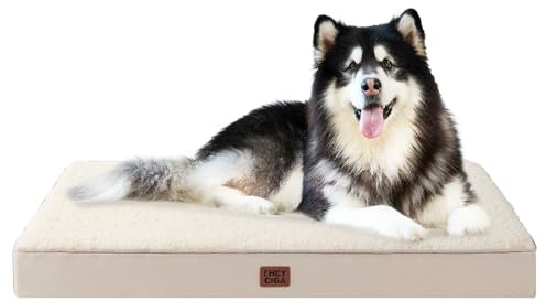 EHEYCIGA Panier Chien Orthopédique Grande Taille Déhoussable Lavable Camel | Coussin épais pour chiens, lit et matelas lavable, tapis orthopédique adapté aux chiens de grande taille，119x74x9cm