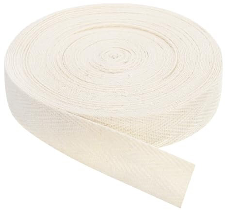 QUARKZMAN Schrägband, 1 Stück 11 Yard x 20mm - Baumwollstoffband, Rolle Schrägband für Kleidung, Accessoires, Taschen (Beige Weiß)