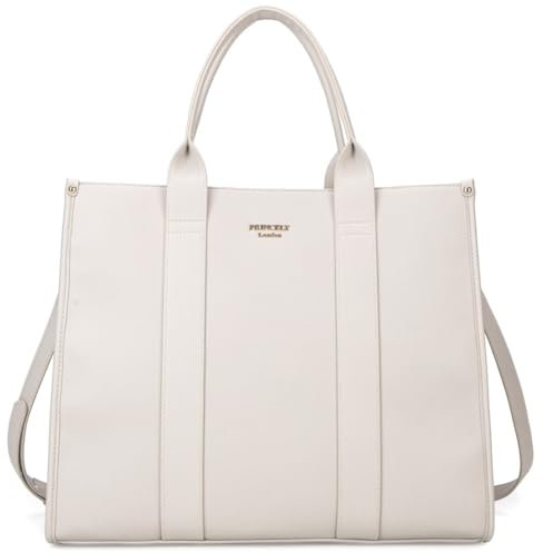 Princely London Shopper Jackie Alice Weiß – Große Schultertasche aus Hochwertigem Kunstleder, Ideal für Alltag & Büro – Scandinavisches Design, Robust & Pflegeleicht
