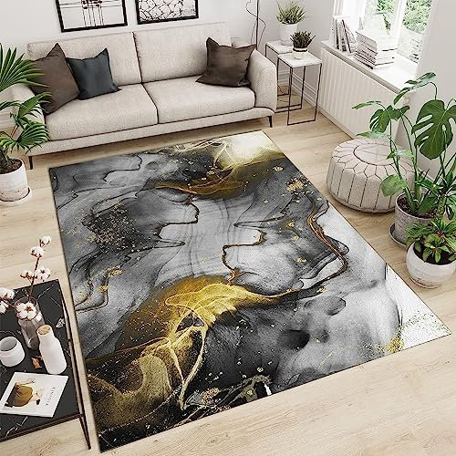 Graugoldenes, Helles, Luxuriöses Marmormuster Mit Streifen Teppich Kinderteppich Wohnzimmerteppich Schlafzimmerteppich 3D-Gedruckter Superweicher Flanellteppich 70,8 X 110,2 Zoll - Polyester -7N1W/K0A