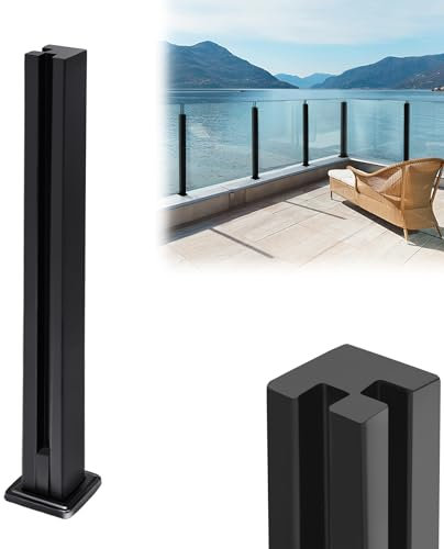 Froadp Geländerpfosten Glas Balustradenpfosten Edelstahl Glashalter Quadratisches Glasgeländerpfosten 950x50x50mm Glasgeländersystem für Balkon Terrasse Hotel (Schwarz, Doppelter Schlitz - Typ B)