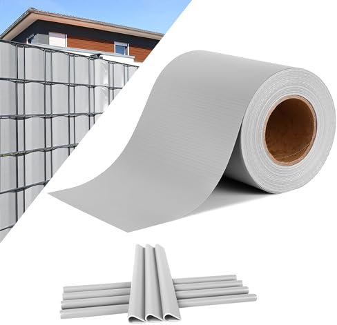 UISEBRT PVC Sichtschutzstreifen für Doppelstabmatten Zaun Stabmattenzaun Sichtschutz Zaunfolie 35m x 19cm inkl. Befestigungsclips 450g/m² Windschutz Garten Gartenzaun Grau