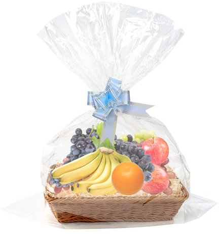 NIXRET Geschenkkorb Leer Set, KöRbe FüR Geschenke, Mit Zugschleifen Und Transparenten Geschenktü FüR Geschenkkorb, Körbchen aus Polypropylen, Brotkästen, Für Urlaub und Geschenke (40 x 30CM)