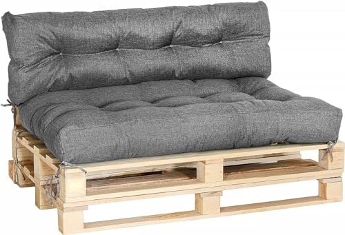 MKS Outdoor-Palettenkissen mit Spanngurten passend zur Palette | Balkon-Sofa-Wasserdicht | Outdoor-Europaletten-Sitzkissen | Outdoor- Bankauflage (2er Set (120x80 cm + 120x40 cm))