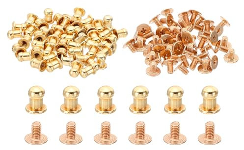 PATIKIL 5 mm Clous pour Vêtements, 50 Ensembles de Clous et Pointes en Cuir Rivets en Cône à Pointes Bouton à Tête en Métal Clous à Vis Poteaux pour Artisanat en Cuir, Ton Or