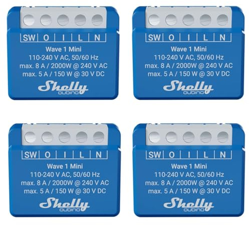 Shelly Qubino Wave 1 Mini | Lot de 4 | Relais Interrupteur Intelligent Z-Wave 1 Canal 8 A Avec Contact Sec | Domotique | Passerelle | Faible Consommation d'Énergie | Répéteur Réseau Étendu