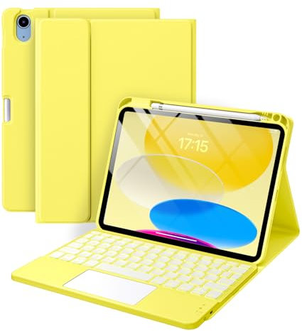 Harvopu Étui avec clavier amovible compatible avec iPad 10{^>e<^} génération 10,9, porte-crayon, pavé tactile multi-touch, rétroéclairage 7 couleurs, clavier amovible pour iPad 10e génération 2022
