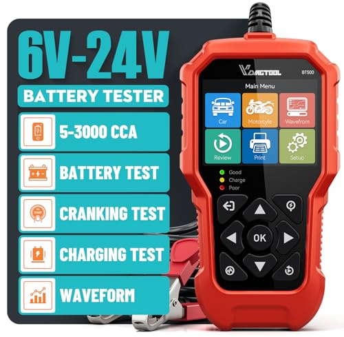 Car Battery Tester 6V 12V 24V VDIAGTOOL BT500, 5-3000 CCA Battery Load Tester, Starter Alternator Tester Automotive Charging Cranking System Analyzer, Batteries Checker for Car Truck Motor SUV Boat