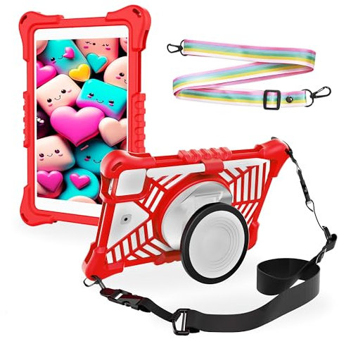 Housse Tablette 10 Pouces Silicone avec Support et 2 Sangles de Suspension Compatible avec Tous Les modeles de tablettes de 10 a 13 Robuste Protege Contre Les Chocs (Rouge)