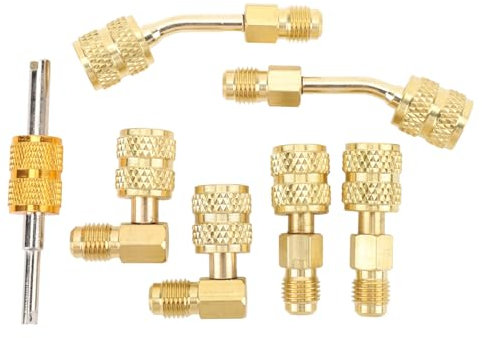Adaptador de Manguera de Refrigerante R410A, Kit de Adaptador R410A de Latón con Extractor de Núcleo de Válvula Mini Kit de Bomba de Vacío Dividida para Aire Acondicionado Mini