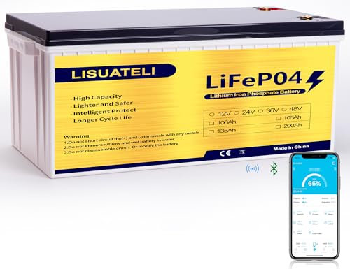 LISUATELI Bluetooth 12V 200Ah LiFePO4 Batterie mit 200A BMS, Deep Cycle Lithium Akku über 4000-15000+ Zyklen und 2560W Ausgangsleistung, Perfekt für Wohnmobil, Solaranlage, Marine