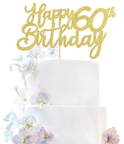 Anemowind 3Pcs 60th Happy Cake Toppers 60 and Happy Cake Toppers for Happy 60th Birthday Cheers to 60 Party Decorations 60 Anniversary Birthday Cake Decorations Suppliesv(Gold)