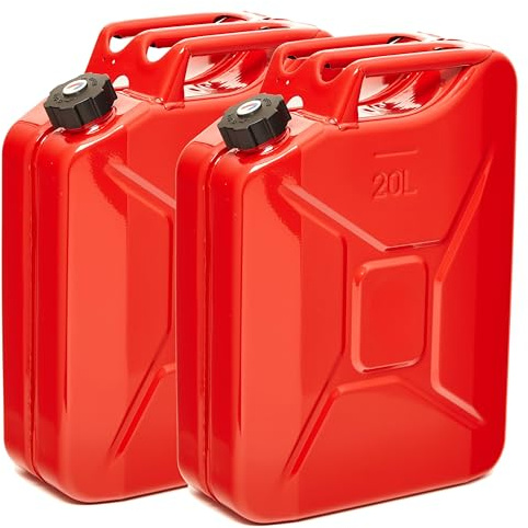 BW® Benzinkanister Metall 2x 20 Liter mit Schraubverschluss - Kraftstoffkanister Rot - RAL 3000 - TÜV-geprüft und UN-Zulassung - 0,9mm Stahl nach DIN 7274 - Made in Europe