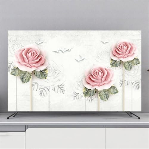 Hixingo Cubierta Antipolvo TV,Impresión Flor de Rosa Cubierta Television Funda para Televisor Universal Elástico Cubierta de TV Protector TV Protector de Televisión (37-39inch,Hoja Verde)