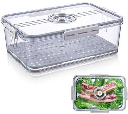 imposyu Organizador Nevera Transparente Cajas de Almacenamiento Cocina con Bandeja de Drenaje Recipientes para Alimentos Fresco para Verduras Frutas Pan (32,5 x 17,5 x 11 CM)