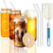 NBBENG Glass Cups with Lids and Straws 16oz Can-Shaped Beer Glasses 4PC