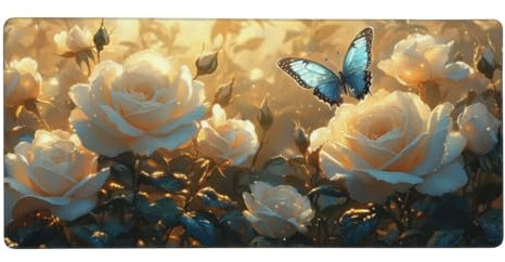 Weiß Mousepad XL 800x400mm/80x40cm Groß Gaming Mauspad Blumen, Schreibtischunterlage Mit Anti-Rutsch Basis,Tischunterlage Large Size, für Gaming Office Home Zubehör, Geschenke für Männer-z170