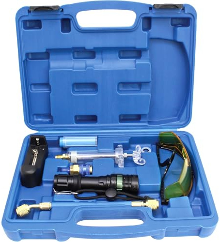 SIO Kit Detección Fugas Aire Acondicionado UV – Detector de Fugas con Tinte Fluorescente para Sistemas A/C Coche – Localiza Pérdidas en Refrigerante con Lámpara UV Uso Profesional Automoción