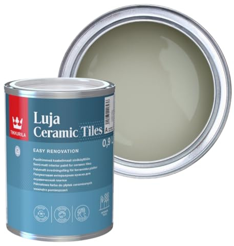 TIKKURILA Luja Ceramic Tiles - Semi-matt paint for Ceramic Tiles - Available in White & 100+ Colours (Flannel J446, 1 Litre)