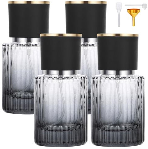 Segus Refillable Perfume Bottle, 4 Pcs 30ml Travel Spray Bottle, Empty Perfume Dispenser in Glass, Fragrance Atomiser for Men and Women (Gradient Black)