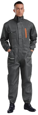 Sxiwei Herren Arbeitsanzug Langärmel Multi-Taschen Arbeitsoverall Einteiliger Ganzkörper Schutzanzug Lang Jumpsuit Grau 5XL