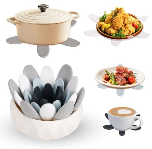 4-Pack Succulent Silicone Coasters - Heat Resistant Non-Slip Drink Holders, Colorful Cactus Coaster Set for Home Decor, Kitchen, Office Desk, Unique Gift for Plant Lovers