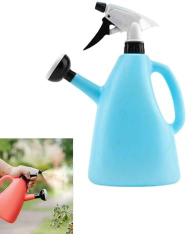2 in 1 Dual Spray Gießkanne, 1L Handdrucksprüher für Balkon Topfpflanzen & Garten, Einstellbare Düse mit Rose & Jet Modi, Verdickter Kunststoff für Innen Außen (Blau)