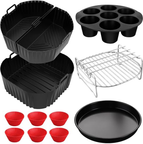 Molde Silicona Freidora de Aire para COSORI 5,5L/6L/6,2L/6,4L, Philips XL 6,2L/8,3L, Russell Hobbs XXL 8L/8,3L, Reutilizables Silicona Air Fryer para Air Fryer, Microondas, Horno Moldes de Silicona