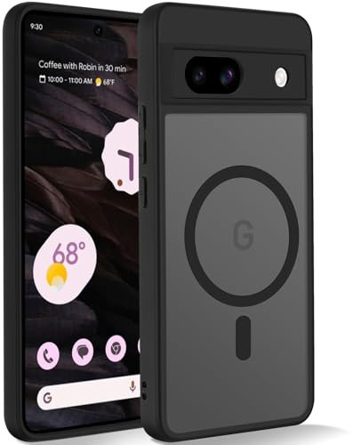 Yxnvixn for Google Pixel 7a Case 6.1-Inch,[Compatible with Magsafe] Slim Translucent Matte Back Silicone Shockproof Anti-Fingerprint Magnetic Phone Case Cover for Pixel 7a Case, Black