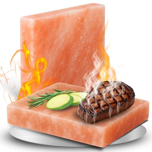 Grill Salzstein XL aus reinem Himalaya Salz - Steinsalzplatte als Grillaccessoire zum Grillen - intensive Aromen beim Grillgut - Stein mehrfach wiederverwendbar & einfach zu reinigen