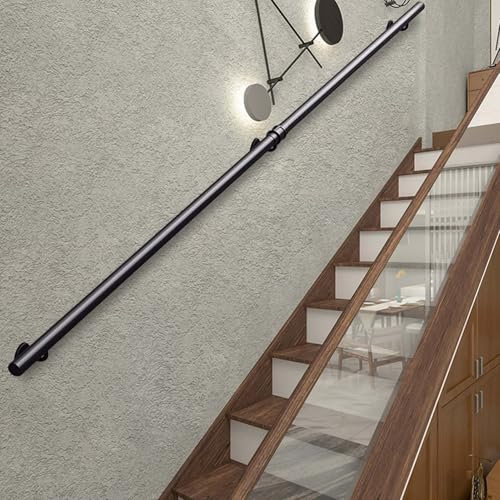 Mattschwarzes Metallgitter für Treppen, rutschfestes industrielles Rohrgeländer für Innen- und Außenbereich, Wandhalterung, 250 cm, stilvolle Dekoration für Zuhause
