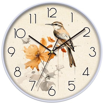 NUOVO 16 Zoll Dekorative Wanduhr mit Vintage-Blumen und Vogel Design, 30 cm Durchmesser, Dekorative Uhr für Küche/Schlafzimmer/Wohnzimmer/Büro