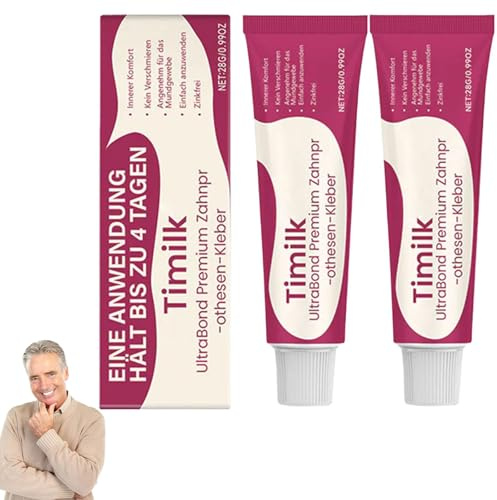 Timilk UltraBond Premium Zahnprothesen-Kleber,Timilk Zahnprothesen Haftgel,Prothesenkleber Zahnprothesen Kleber Creme zur Prothesenanpassung Ganztägiger Halt für Ober-Unter-Oder Teilprothesen (2)