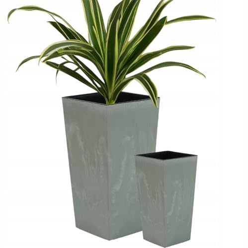 FEINZ Vaso per Piante con Inserto, Vaso Moderno in Plastica Riciclata | Coprivaso Effetto Cemento, Fioriera 18x36 cm, Grigio, Vaso per Fiori da Balcone, Giardino e Interni