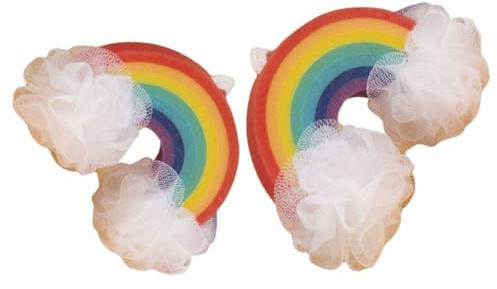 Kinder Regenbogen Badeschwamm aus Pe, Sanftes Peeling | Badzeit für Kinder, Niedliches Blumenmuster, Schäumend und Weich, 2 Stück für Jungen und Mädchen