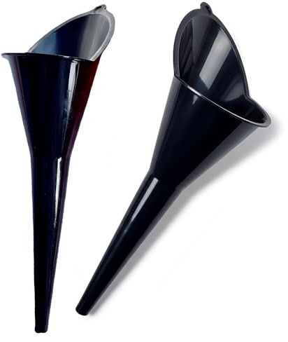 NiceNaiils 2 Pezzi Imbuto Olio Motore e Benzina con Beccuccio Lungo, Imbuto Plastica Nero per Auto, Moto e Giardinaggio, Design Anti-Schizzo per Travaso Liquidi e Carburante